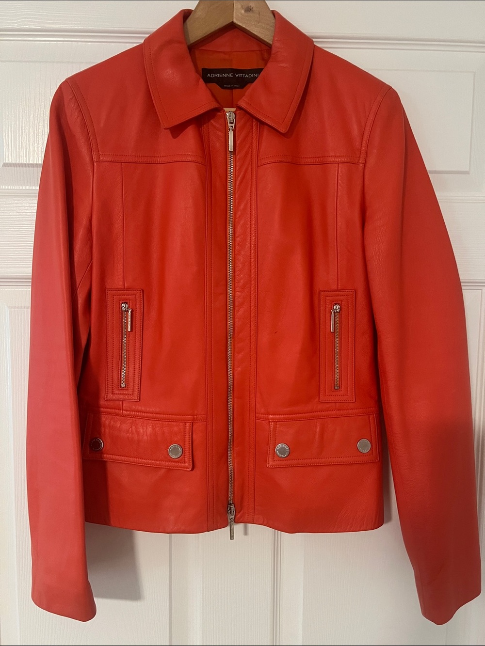 Adrienne Vittadini Orange Leather Zip Front Jacket